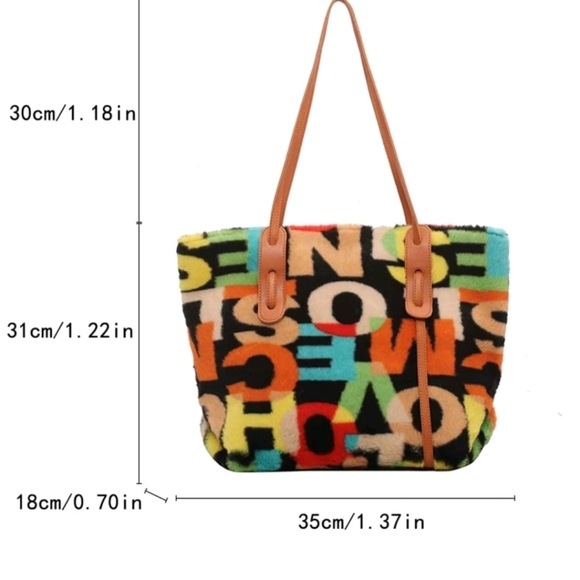 Letter Graphic Fluffy Shoulder Bag - Picture 6 of 6